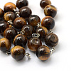 Round Natural Tiger Eye Pendants G-Q434-08-1