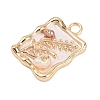 Brass Enamel & Natural Pearl Rectangle with Flower Pendants KK-K351-51G-02-2