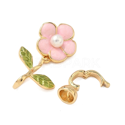Flower Brass Enamel Fold Over Clasps KK-S531-33G-B-1