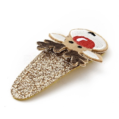 Christmas Deer Glitter Gretel Fabric with PU leather Snap Hair Clips PHAR-G006-05P-1