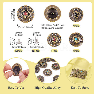 12 Sets 3 Colors Flat Round Alloy Snap Buttons FIND-TA0008-15-1