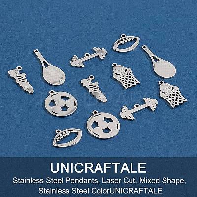 12Pcs 6 Style 201 Stainless Steel Pendants STAS-UN0032-10-1