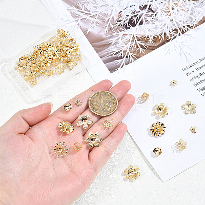 48Pcs 8 Styles Brass Bead Caps KK-PH0003-21G-1