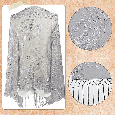 Peacock Detachable Polyester Sequin Shawl AJEW-WH20072-41B-1
