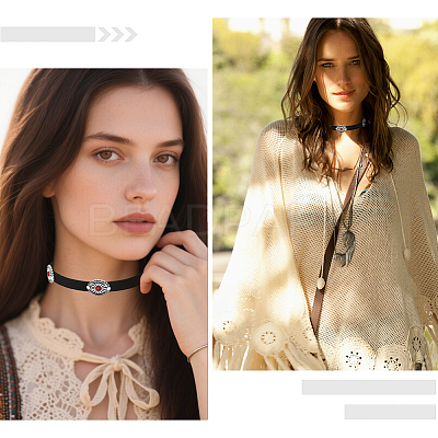 Bohemian Alloy & Resin Imitation Turquoise Oval Black Velvet Choker Necklaces NJEW-WH20004-13B-01-1