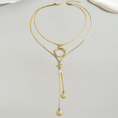 Stainless Steel Disc Tassel Double Layered Adjustable Slider Women's Necklaces SJ4314-1