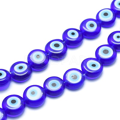 Handmade Evil Eye Lampwork Flat Round Bead Strands LAMP-L058-6mm-12-1