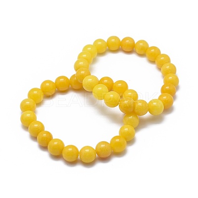 Natural Yellow Jade Bead Stretch Bracelets X-BJEW-K212-A-038-1