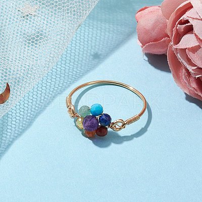 Flower Natural Gemstone Finger Rings RJEW-JR00713-02-1