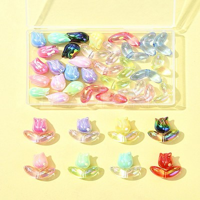 48Pcs 2 Styles UV Plated Acrylic Beads SACR-FS0001-37-1