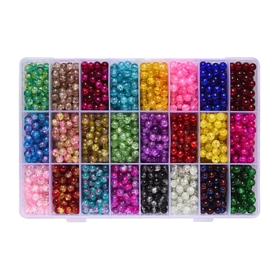 Spray Painted Crackle Glass Beads CCG-YW0001-02-6mm-1