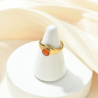 Natural Gemstone Sun 304 Stainless Steel Cuff Open Rings for Women RJEW-JR01065-1