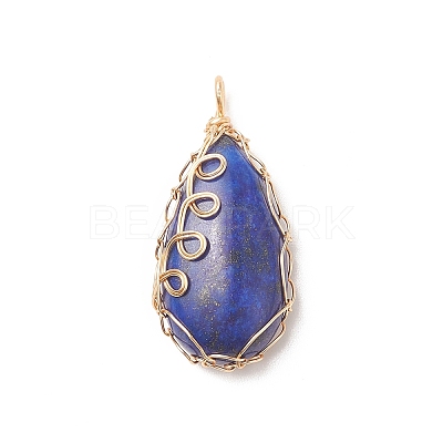 Natural Mixed Stone Copper Wire Wrapped Pendants PALLOY-JF02016-1