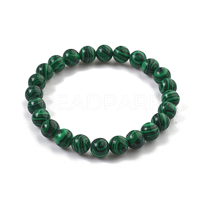 Synthetic Malachite Bead Stretch Bracelets X-BJEW-K212-B-031-1