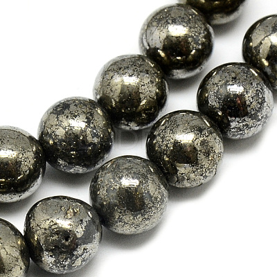 Natural Pyrite Beads Strands G-S265-03-6mm-1