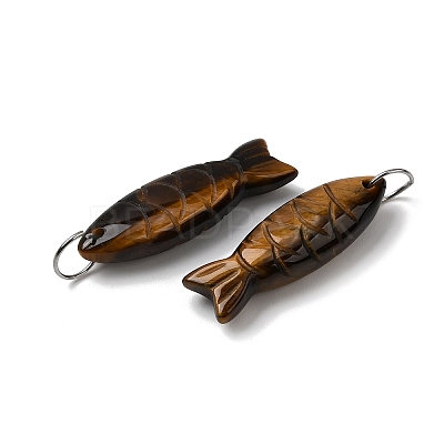 Natural Tiger Eye Fish Carved Pendants G-G314-01P-02-1