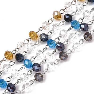 Glass Rondelle Beads Chains for Necklaces Bracelets Making AJEW-OC0001-73-1