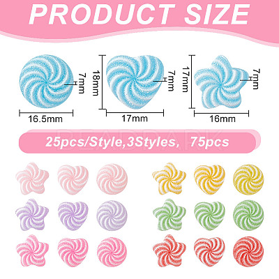 75Pcs 3 Styles Rainbow Color Resin Imitation Candy Cabochons RESI-GO0001-04-1