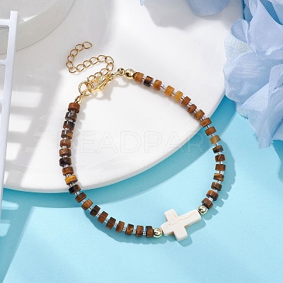 Natural Tiger Eye Beads Link Bracelets for Women Men BJEW-JB11467-04-1
