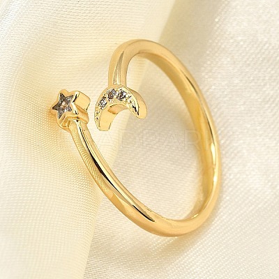 Brass Micro Pave Clear Cubic Zirconia Cuff Rings for Women RJEW-H247-26G-1