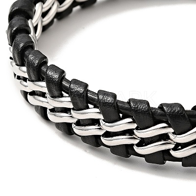 Leather & 304 Stainless Steel Braided Curb Chains Cord Bracelet with Magnetic Clasp for Men Women BJEW-C021-19-1