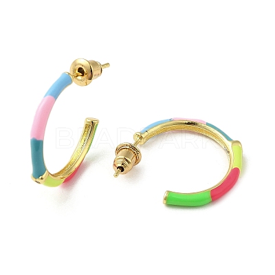 Golden Brass Ring Stud Earrings EJEW-L268-014G-04-1