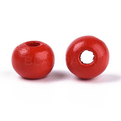 Spray Painted Round Natural Schima Wood Beads WOOD-A018-6mm-07-1