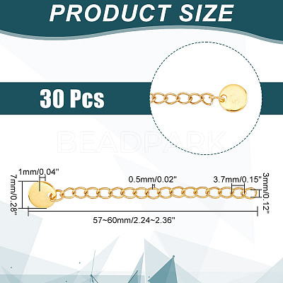 30Pcs 304 Stainless Steel Curb Chain Extender STAS-UN0053-99-1