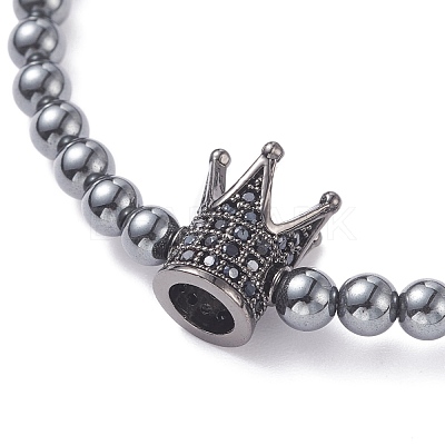 3Pcs 3 Style Round Synthetic Black Stone & Hematite Beaded Stretch Bracelets Set BJEW-JB07688-02-1