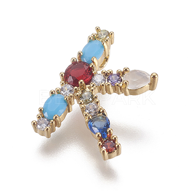 Brass Rhinestone Pendants X-ZIRC-E517-04K-G-1
