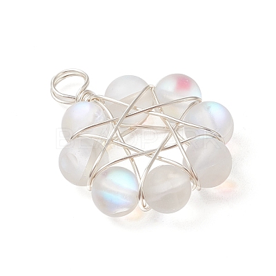 Frosted Dyed Synthetic Moonstone Round Beaded Pendants PALLOY-JF03469-1