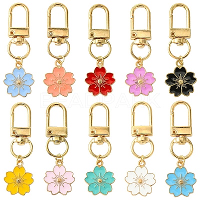 Alloy Enamel Sakura Pendant Decorations HJEW-YW00019-01-1