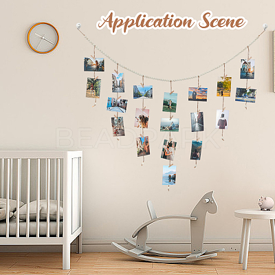 Wall Hanging Photo Display with Wooden Beads Garland AJEW-WH20011-54D-1