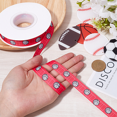 25 Yards Sport Ball Theme Printed Polyester Grosgrain Ribbon OCOR-WH20002-03B-01-1