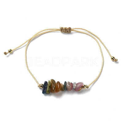 Natural Multicolor Tourmaline Chips Braided Bead Bracelets BJEW-JB09851-10-1