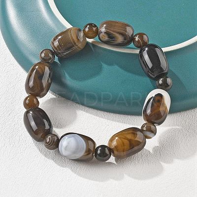 Natural Banded Agate Bead Stretch Bracelets G-P570-01M-1