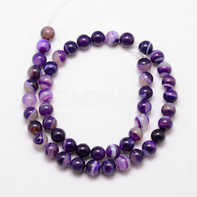 Natural Striped Agate/Banded Agate Bead Strands X-G-K166-13-10mm-04-1