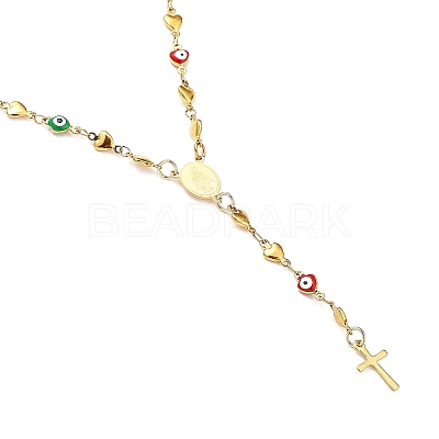 Unisex 304 Stainless Steel Rosary Bead Necklaces NJEW-L457-001A-G-1