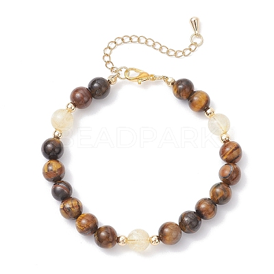 Natural Tiger Eye & Citrine Beaded Bracelets for Women BJEW-JB12239-02-1