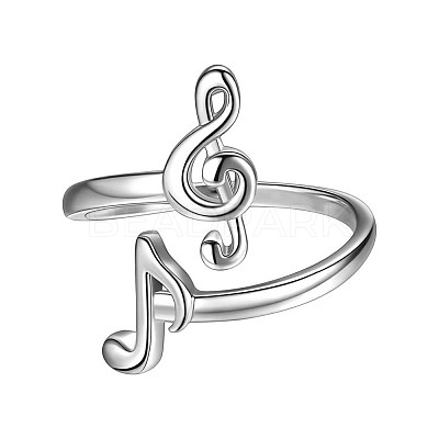 Musical Note Rhodium Plated 925 Sterling Silver Cuff Rings FS-WG4A5BA-01-1