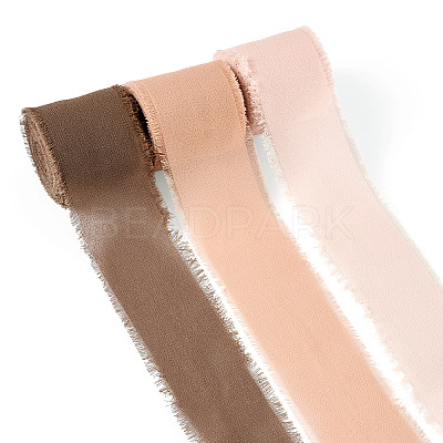 3 Rolls Polyester Raw Edges Ribbons SRIB-TAC0002-26E-1