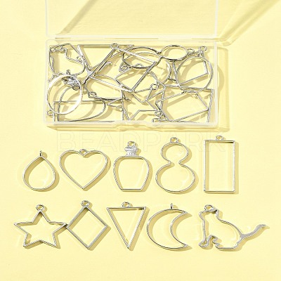 26Pcs 13 Styles Rack Plating Alloy Open Back Bezel Pendants FIND-FS0003-72-1