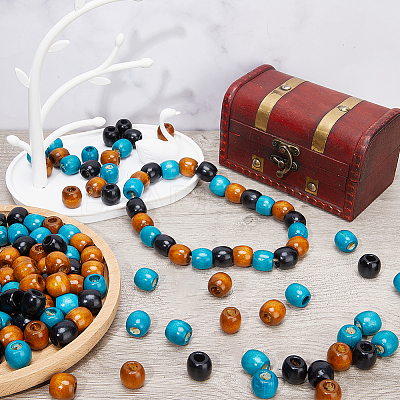 180Pcs 3 Colors Natural Wood Dyed Beads WOOD-GF0002-04-1