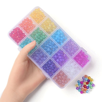 750Pcs 15 Colors Baking Paint Glass Beads Strands DGLA-YW0001-09-1