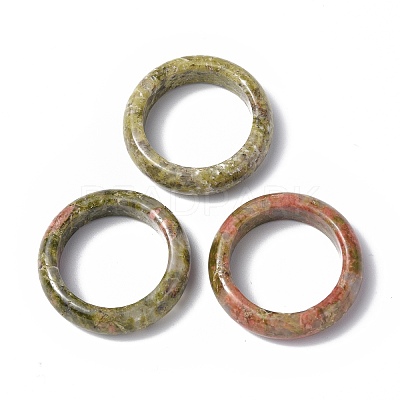 Natural Unakite Plain Band Ring RJEW-P044-01A-05-1