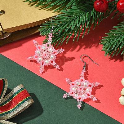 Christmas Snowflake Glass Seed Braided Dangle Earrings EJEW-MZ00236-03-1