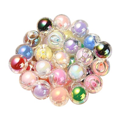 Transparent UV Plating Rainbow Iridescent Acrylic European Beads OACR-F006-09-1