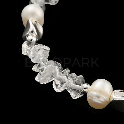 Natural Quartz Crystal Rock Crystal Chips Beaded Bracelets BJEW-M315-02P-1