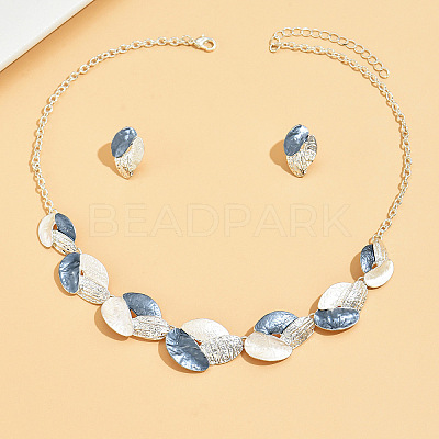 3 Tone Leaf Alloy Enamel Bib Necklace & Stud Earring FS-WG7DDB7-01-1