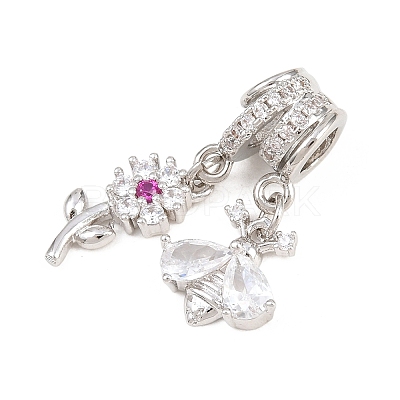 Spring Brass Pave Clear & Deep Pink Cubic Zirconia Pendants KK-H268-13B-P-1